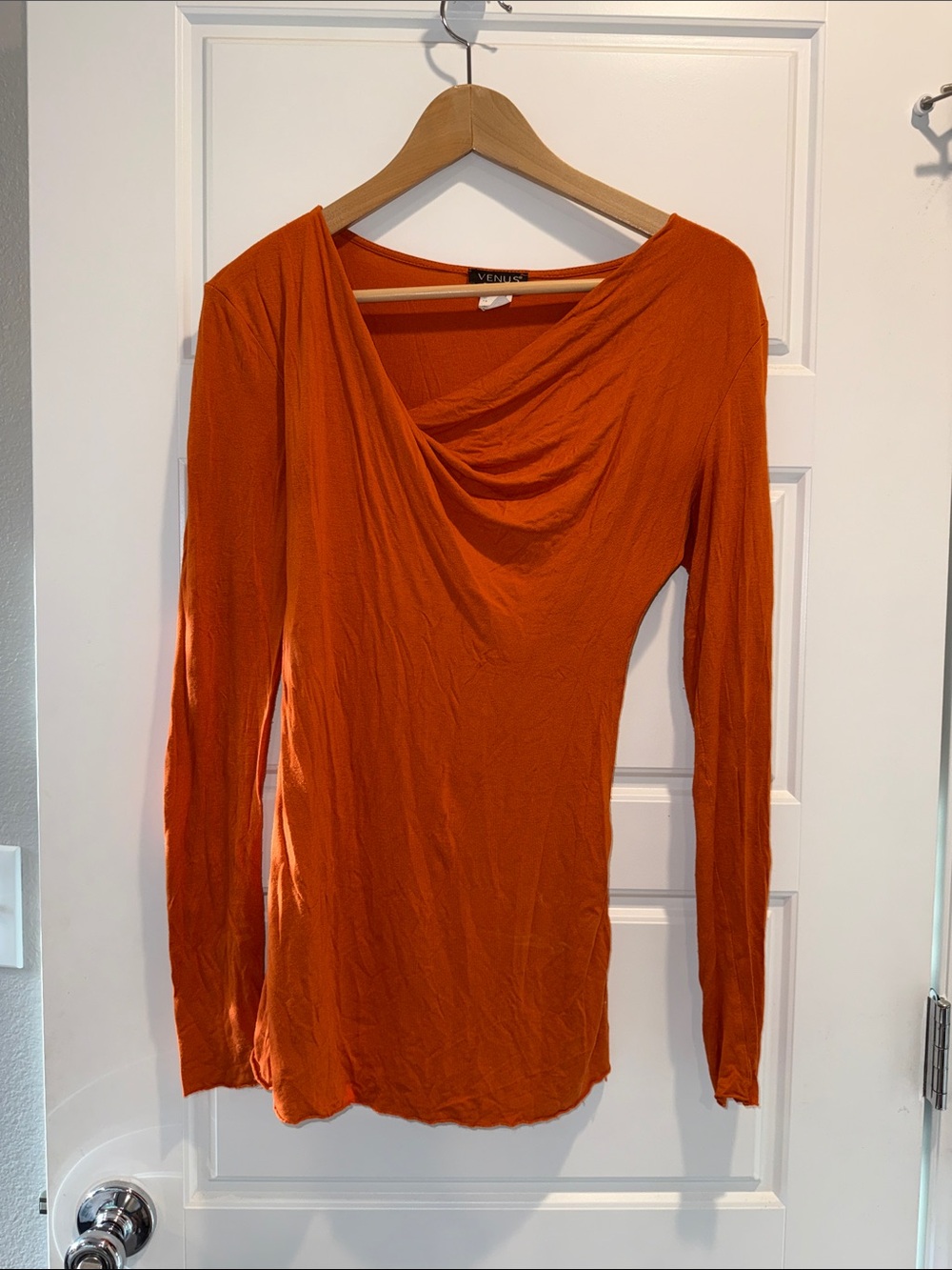 VENUS Burnt Orange Long Sleeve Draped Neck Top